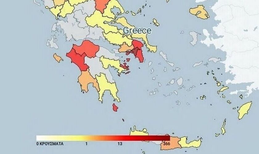 Κατανομή κρουσμάτων κορονοϊού (17/9): 212 από τα 359  κρούσματα στην Αττική 