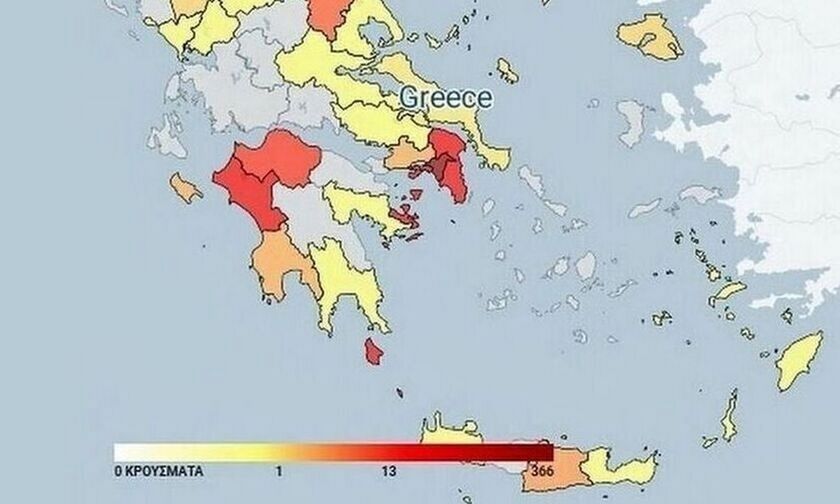 Η διασπορά του κορονοϊού στην Ελλάδα: 10 περιοχές «στο κόκκινο»