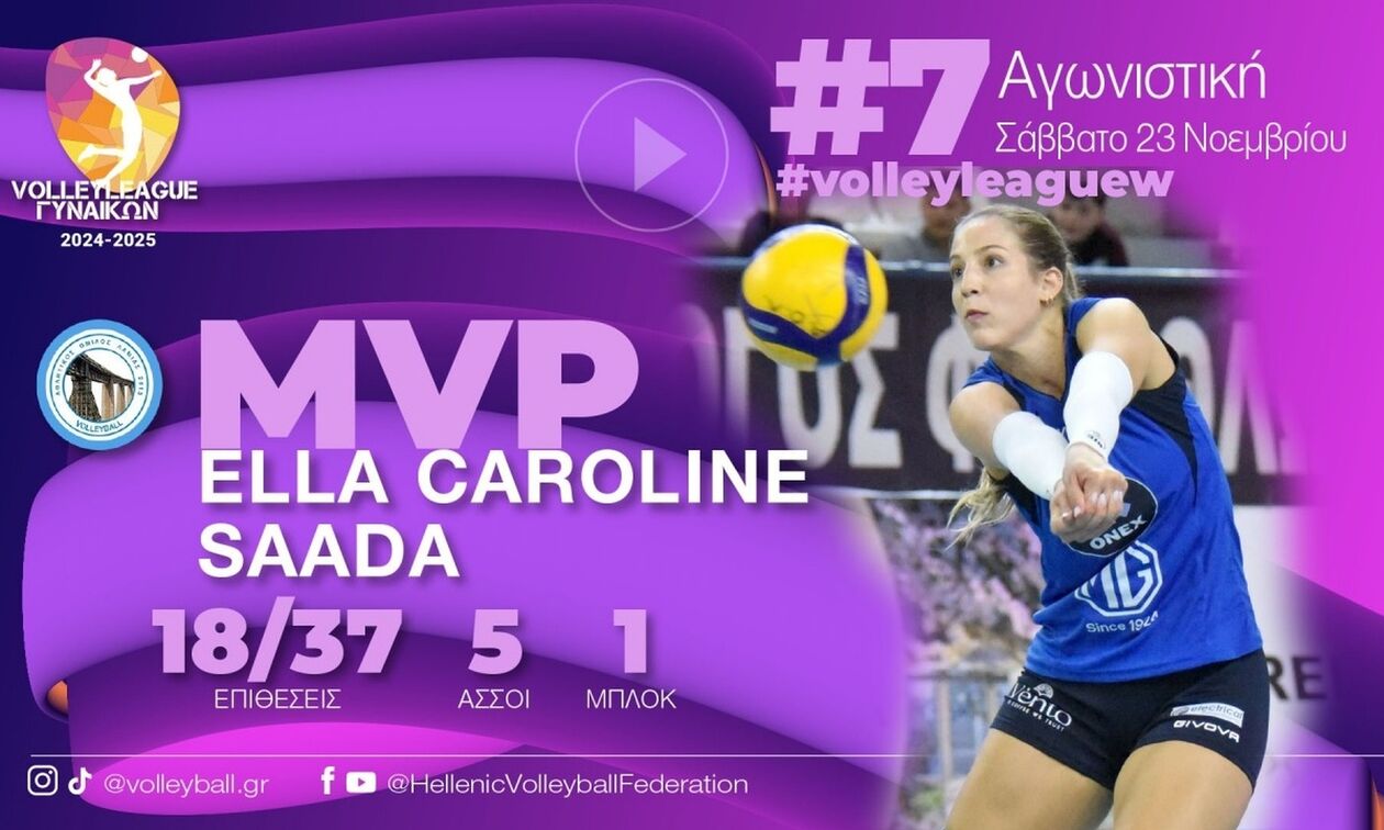 Volley League Γυναικών: MVP της αγωνιστικής η Σάαντα