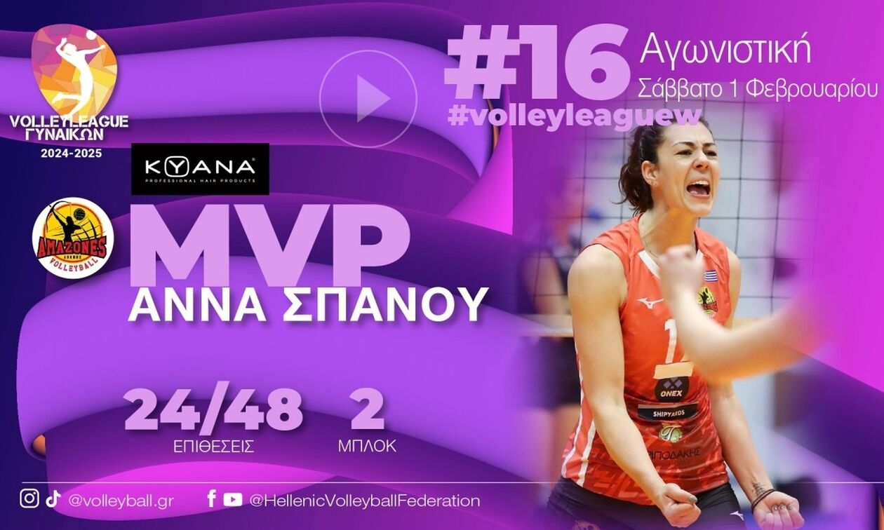 Volley League Γυναικών: MVP της αγωνιστικής η Σπανού