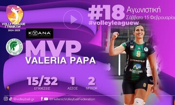 Volley League Γυναικών: MVP της 18ης αγωνιστικής η Πάπα 